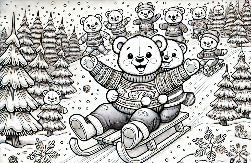 Teddy Bears Sledding