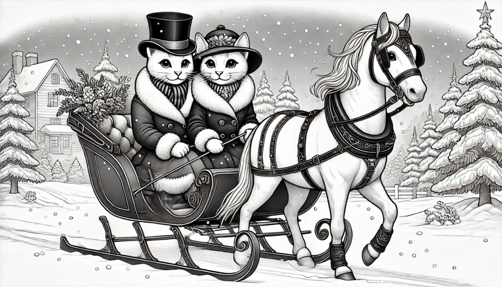 Cats Riding in a One-Horse Open Sleigh